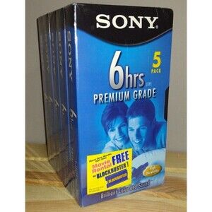 Sony New Premium Grade 6 Hrs T-120 VHS 5 Pack VCR Tapes Cassettes New